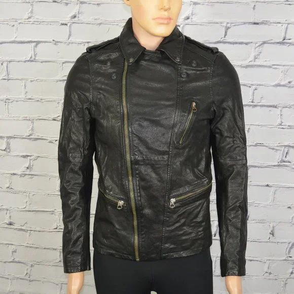 Mens Scotch and Soda Leather Biker Jacket Motorcycle cafe racer size small